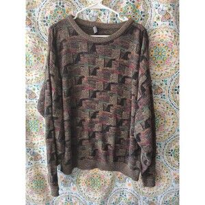 VTG TSR USA Sweater Men's LARGE Brown Geometric 90s Grandpa Cosby Coogi Style